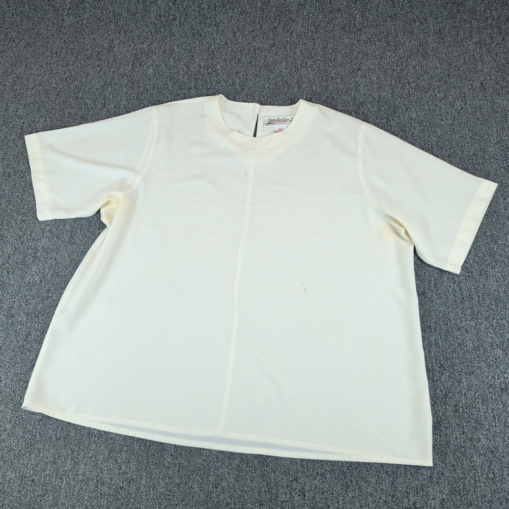 Yves St Clair 2 Womens Blouse 18W Polyester Cream Vintage Short Sleeve Boxy Top